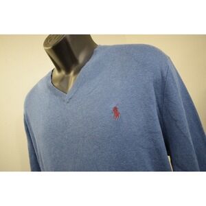 Polo Ralph Lauren Pima V-Neck Pullover Sweater Blue Long Sleeve Mens Size XL